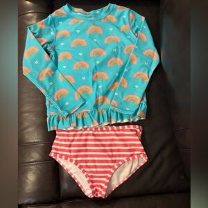 Ruffle Butts Rainbow Swim Set size 7 Like New